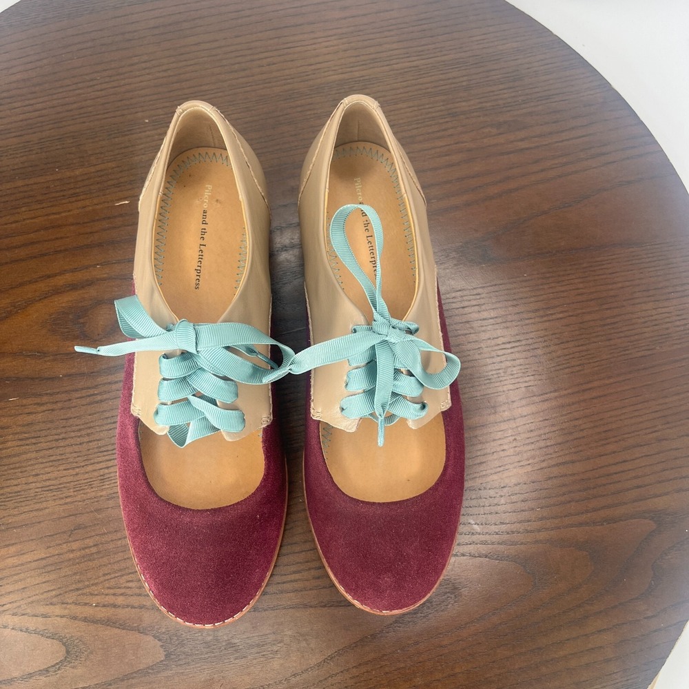 Pilcro And The Letterpress Shoes Women 7M Reddish Purple Suede Mary Jane Lace Up - Picture 10 of 16